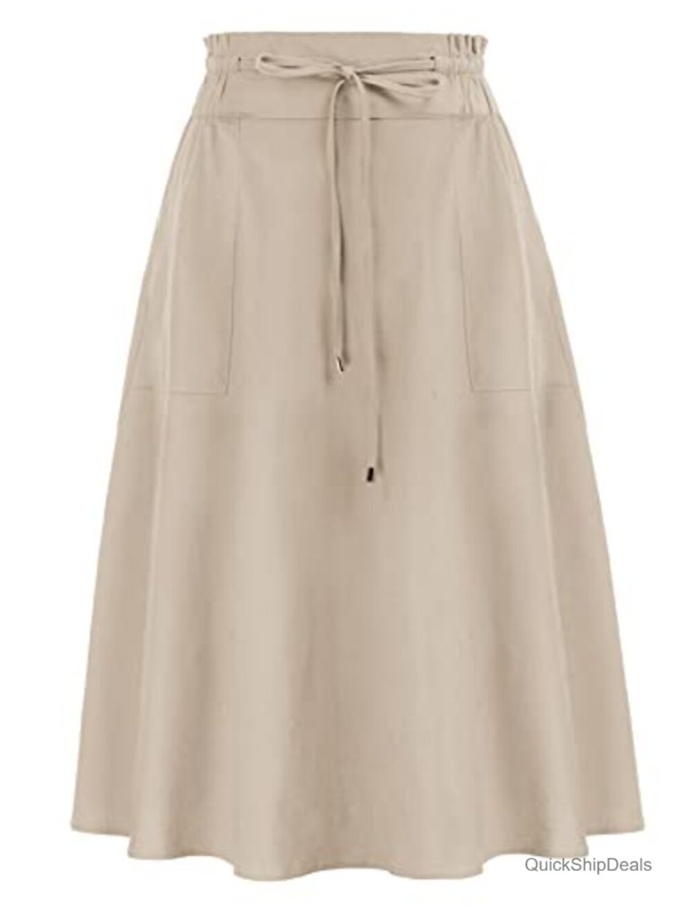 Cotton Linen Midi Skirt with Pockets Floral Tie Waist A-Line S-XXL